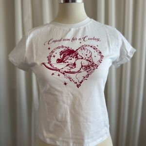 White T-Shirt with Red Cupid Graphic
